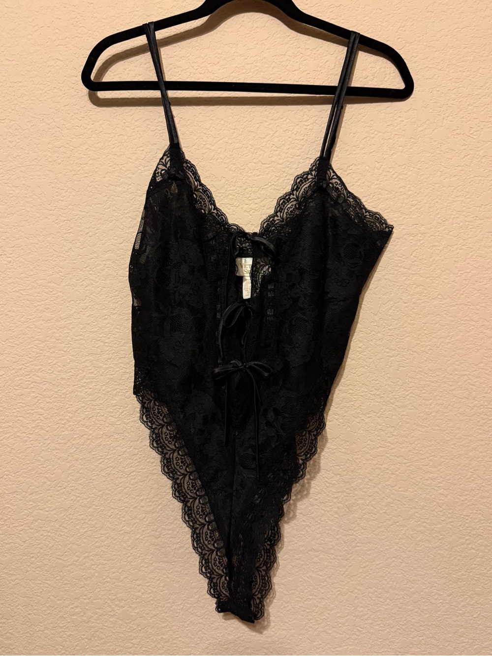 Vintage 90s Victoria’s Secret Gold Label Black Sheer Lace Teddy Bodysuit Size M